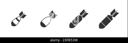 Luftbombensymbol gesetzt. Atombombe. Atombombe. Illustration des flachen Vektors. Stock Vektor