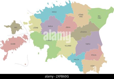 Vektor-Regionalkarte Estlands mit Grafschaften und Verwaltungseinheiten. Bearbeitbare und klar beschriftete Ebenen. Stock Vektor