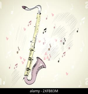 Gezeichnete Illustration einer Musikinstrumentklarinette. Stock Vektor