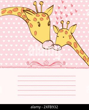 Baby Giraffe und Mutter. Handgezeichnete Abbildung. Stock Vektor