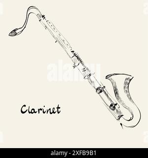 Gezeichnete Illustration einer Musikinstrumentklarinette. Stock Vektor