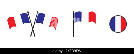Flagge von Frankreich. Schwenkende Flagge von Frankreich. Rundungssymbol. Flachvektorillustartion. Stock Vektor