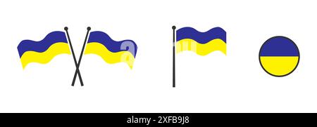 Flagge der Ukraine. Schwenkende Flagge der Ukraine. Rundungssymbol. Flachvektorillustartion. Stock Vektor