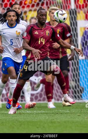 Düsseldorf, Deutschland. Am 1. Juli 2024 spielte Dodi Lukebakio (Belgien) beim Spiel der UEFA Euro Deutschland 2024 zwischen Frankreich 1-0 Belgien in der Düsseldorf Arena am 1. Juli 2024 in Düsseldorf. Quelle: Maurizio Borsari/AFLO/Alamy Live News Stockfoto