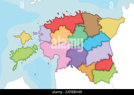 Vektor-illustrierte leere regionale Karte von Estland mit Grafschaften und Verwaltungseinheiten sowie Nachbarländern und Gebieten. Bearbeitbare und Stock Vektor