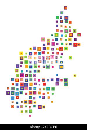 Symbolkarte der Grafschaft Stockholm (Schweden). Abstrakte Karte, die den Bundesstaat/die Provinz mit einem Muster von sich überlappenden bunten Quadraten wie Süßigkeiten zeigt Stock Vektor