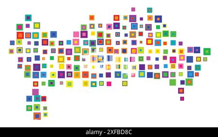 Symbolkarte der Grafschaft Blekinge (Schweden). Abstrakte Karte, die den Bundesstaat/die Provinz mit einem Muster von sich überlappenden bunten Quadraten wie Süßigkeiten zeigt Stock Vektor