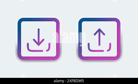 Download und Upload Button Neumorphes Design. Futuristische weiche Benutzeroberfläche mit einfachen Pfeilsymbolen. Asset für Web- und mobile App Stock Vektor