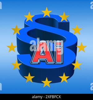Symbolisches Image, EU-KI-Verordnung, erstes Gesetz weltweit, Einsatz von KI, KI, Transparenzregulierung, riskanter Chatbot, Cybersicherheit, Datenqualität, synthetisch Stockfoto