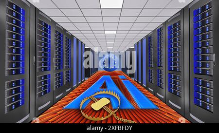 Symbolisches Image, EU-KI-Verordnung, erstes Gesetz weltweit, Einsatz von KI, KI, Transparenzregulierung, riskanter Chatbot, Cybersicherheit, Datenqualität, synthetisch Stockfoto