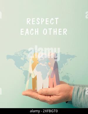 Respektieren Sie einander, Verantwortung, Toleranz und Entwicklung, menschliche Beziehungen und Interaktion, Inklusion und Vielfalt Stockfoto