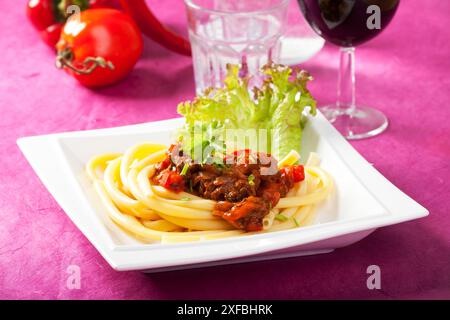 Ungarische Gulasch mit Makkaroni-Nudeln Stockfoto
