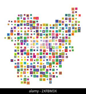 Symbolkarte der Provinz Ostflandern (Belgien). Abstrakte Karte, die den Bundesstaat/die Provinz mit einem Muster von sich überschneidenden bunten Quadraten wie candie zeigt Stock Vektor