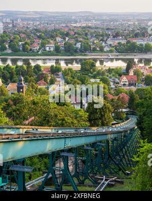 Die Schwebebahn Dresden ist eine der ältesten Hängebahnen der Welt. Schwebebahn, Dresden, Deutschland Stockfoto