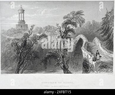 Cenotaph von Robert Burns aus der auld Brig O' Doon, Schottland, Vintage-Stich von 1840 Stockfoto