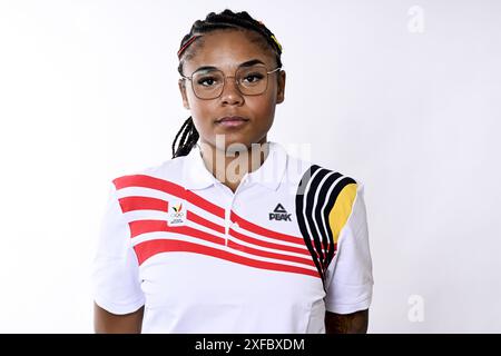 Brüssel, Belgien Juni 2024. Die belgische Maxuella Lisowa Mbaka wurde während eines Fotoshootings für das belgische Olympische Komitee BOIC - COIB vor den Olympischen Spielen 2024 in Brüssel am Mittwoch, den 19. Juni 2024, fotografiert. BELGA FOTO DIRK WAEM Credit: Belga News Agency/Alamy Live News Stockfoto