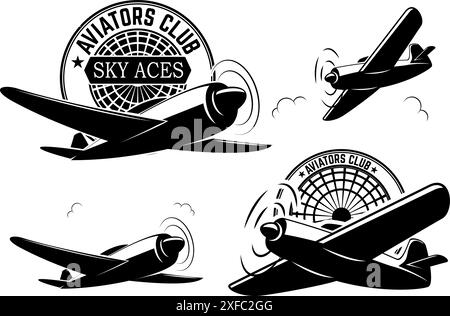 Set von Labels für Piloten. Ebenensymbole. Avia Club Embleme. Flugausflüge. Aviators Club-Logo. Designelemente im Vektor. Stock Vektor