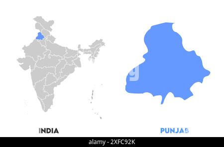 Punjab Map1, Bundesstaat Indien, Republik Indien, Regierung, politische Karte, moderne Karte, indische Flagge, Vektorillustration Stock Vektor