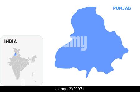 Punjab State Map1, Bundesstaat Indien, Republik Indien, Regierung, politische Karte, moderne Karte, indische Flagge, Vektorillustration Stock Vektor