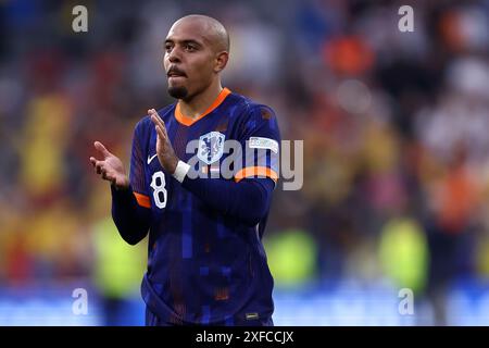 München, Deutschland. Juli 2024. Georginio Wijnaldum aus den Niederlanden feiert das Achtelfinale der UEFA Euro 2024 zwischen Rumänien und Nederland am 2. Juli 2024 in München. Quelle: Marco Canoniero/Alamy Live News Stockfoto