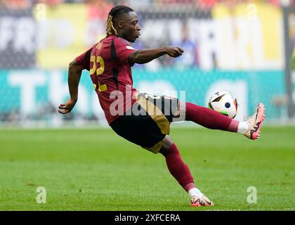 Düsseldorf, Deutschland. Juli 2024. Jeremy Doku (Belgien) spielte am 1. Juli 2024 in der Arena Düsseldorf während des Spiels der UEFA Euro 2024 zwischen Frankreich und Belgien. (Foto: Sergio Ruiz/PRESSINPHOTO) Credit: PRESSINPHOTO SPORTS AGENCY/Alamy Live News Stockfoto