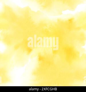 Abstrakte gelbe Flecken nahtloses Muster. Aquarellhintergrund in durchgehender Handmalerei. Stoffmuster für energiegeladenen, sonnigen Sommer-Look. Hintergrundschablone für Textilien, Papier, Schreibwaren Stockfoto