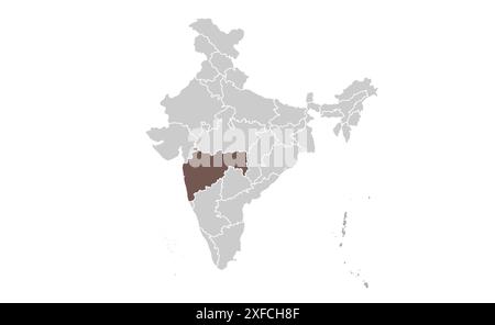 Maharashtra Political map1, Bundesstaat Indien, Republik Indien, Regierung, politische Karte, moderne Karte, indische Flagge, Vektorillustration Stock Vektor