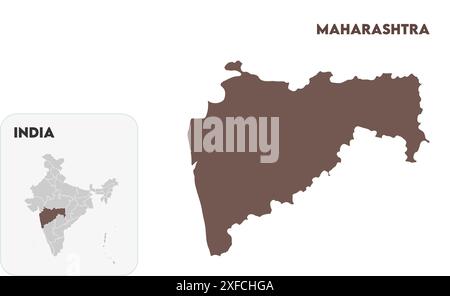 Maharashtra State Map1, Bundesstaat Indien, Republik Indien, Regierung, politische Karte, moderne Karte, indische Flagge, Vektorillustration Stock Vektor