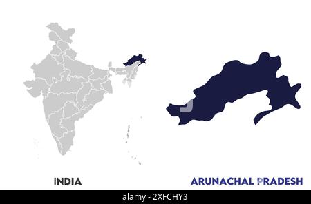 Arunachal Pradesh Map1, Bundesstaat Indien, Republik Indien, Regierung, politische Karte, moderne Karte, indische Flagge, Vektorillustration Stock Vektor