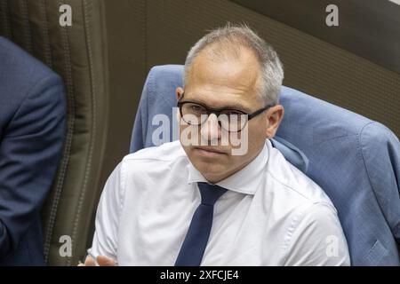 Brüssel, Belgien Juli 2024. Matthias Diependaele der NVA, dargestellt auf einer Plenartagung des flämischen Parlaments in Brüssel am Dienstag, den 2. Juli 2024. BELGA FOTO NICOLAS MAETERLINCK Credit: Belga News Agency/Alamy Live News Stockfoto