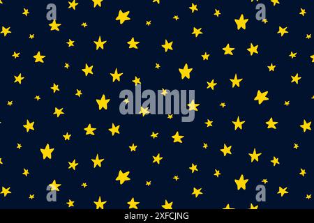 Hintergrund der gelben Sterne des Raumes, Muster des Nachthimmels und nahtloses Vektormuster der Sterne. Sterne in der Nachthimmel-Vektor-Illustration. Stock Vektor