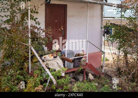 Bauernhof mit Hühnern im Dorf Molokan in Armenien Stockfoto