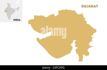 Gujarat administrative map1, Bundesstaat Indien, Republik Indien, Regierung, politische Karte, moderne Karte, indische Flagge, Vektorillustration Stock Vektor