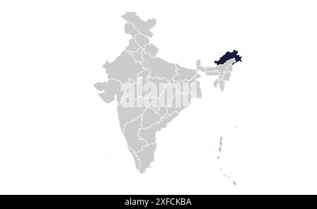 Arunachal Pradesh Political map1, Bundesstaat Indien, Republik Indien, Regierung, politische Karte, moderne Karte, indische Flagge, Vektorillustration Stock Vektor