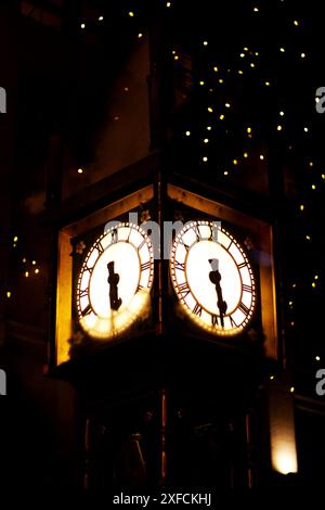 Gastown Uhr in der Nacht - Nahaufnahme Stockfoto