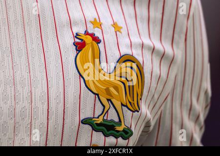 Düsseldorf, Deutschland. 1. Juli 2024, Logo (Frankreich) während des Spiels der UEFA Euro Germany 2024 zwischen Frankreich 1-0 Belgien in der Düsseldorf Arena am 1. Juli 2024 in Düsseldorf. Quelle: Maurizio Borsari/AFLO/Alamy Live News Stockfoto