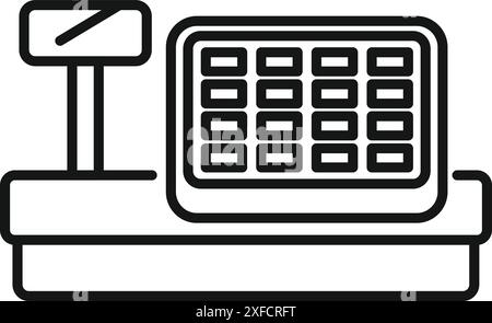 Zeilenzeichnung einer Registrierkasse, die auf einem Tresen steht und bereit ist, Verkäufe in einem Einzelhandelsgeschäft zu verarbeiten Stock Vektor
