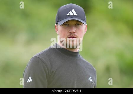 Juli 2024; West Lancashire Golf Club, Blundellsands, Liverpool, England; Endqualifikation für das Open Golf Turnier; Richard Mansell während seiner ersten Runde Stockfoto