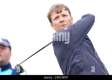 Juli 2024; West Lancashire Golf Club, Blundellsands, Liverpool, England; Endqualifikation für das Open Golf Turnier; Ben Brown schlägt ab Stockfoto