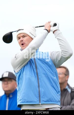 Juli 2024; West Lancashire Golf Club, Blundellsands, Liverpool, England; Endqualifikation für das Open Golf Turnier; Espen Kofstad Abschläge Stockfoto