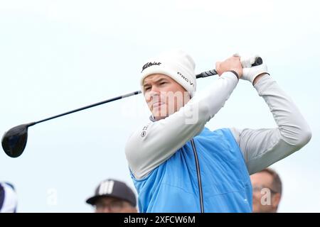 Juli 2024; West Lancashire Golf Club, Blundellsands, Liverpool, England; Endqualifikation für das Open Golf Turnier; Espen Kofstad Abschläge Stockfoto