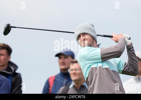 Juli 2024; West Lancashire Golf Club, Blundellsands, Liverpool, England; Endqualifikation für das Open Golf Turnier; Andrew Wilson schlägt ab Stockfoto