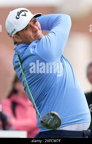 Juli 2024; West Lancashire Golf Club, Blundellsands, Liverpool, England; Endqualifikation für das Open Golf Turnier; Marcus Armitage spielt ab dem ersten Abschlag Stockfoto