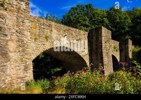 Halsbrücke die Altväterbrücke war ein Aquädukt und die bedeutendste wasserwirtschaftliche Anlage des Halsbrücker Bergbaues. Sie wurden zwischen 1686 und 1715 unter der Leitung des sächsischen Oberberghauptmannes Abraham von Schönberg errichtet. Im Jahre 1893 wurde sie wegen Baufälligkeit abgerissen. Halsbrücke Sachsen Deutschland *** Halsbrücke die Alte Vaterbrücke war ein Aquädukt und die wichtigste Wasserbewirtschaftungsanlage des Halsbrücke Bergbaus Sie wurde zwischen 1686 und 1715 unter der Leitung des sächsischen Bergbauhauptmanns Abraham von Schönberg 1893 erbaut Stockfoto