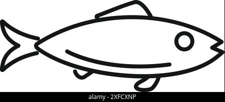 Einfaches Symbol für die Linienzeichnung eines kleinen Flussfisches, der in der Seitenansicht schwimmt Stock Vektor