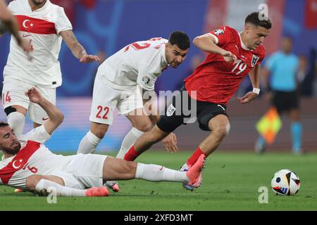 Leipzig, 2. Juli 2024. Christoph Baumgartner dribbelt mit dem Ball während des Spiels zwischen Österreich und Türkiye. Uefa Euro 2024 Deutschland. Achtelrunde. Stockfoto