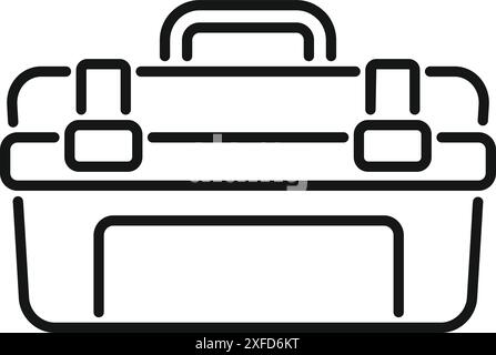 Schwarzer linearer Werkzeugkasten, der mit zwei Schlössern geschlossen ist, wartet darauf, mit Werkzeugen gefüllt zu werden Stock Vektor