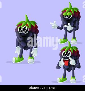 Set aus niedlichen blackberry-Zeichen mit unterschiedlichen Gesichtsausdrücken. Perfekt für Kinder, Merchandise und Aufkleber Stock Vektor