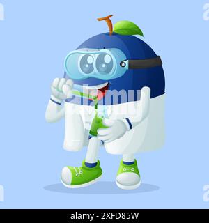 Niedliche Blaubeerfigur als Wissenschaftler. Perfekt für Kinder, Merchandise und Aufkleber, Werbebanner oder Blogs Stock Vektor