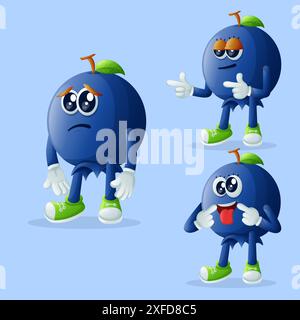 Set aus niedlichen Blaubeerfiguren mit verschiedenen Gesichtsausdrücken. Perfekt für Kinder, Merchandise und Aufkleber Stock Vektor